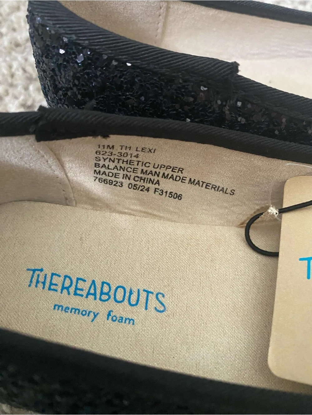 New Little Girl's Size 11M Thereabouts Lexi Ballet Flats - Black Glitter Shoes